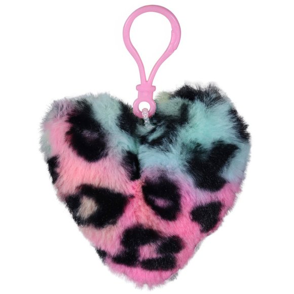Accessories - Neon Rainbow Leopard Furry Heart Clip